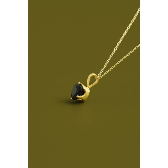 1ct Black Diamond Solitaire Pendant | 14K Yellow Gold NWT - Picture 3 of 5